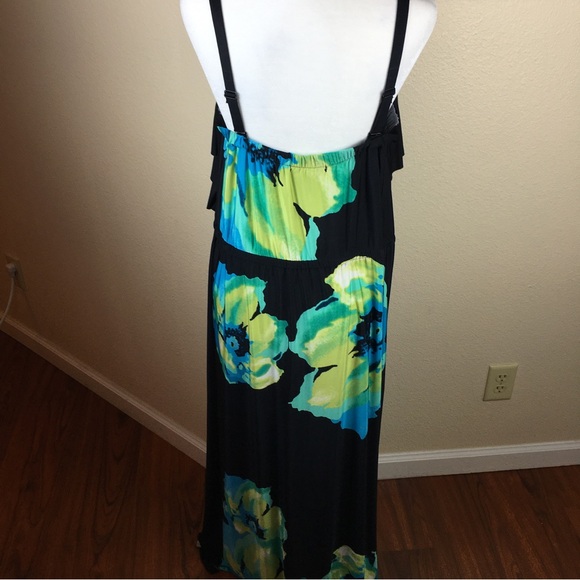 Style & Co Woman Sleeveless Ruffle Turquoise Floral Maxi Dress Size 2X - Picture 10 of 11